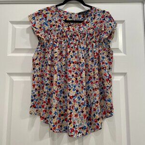 Women's Bright Floral Cap Sleeve Blouse XL